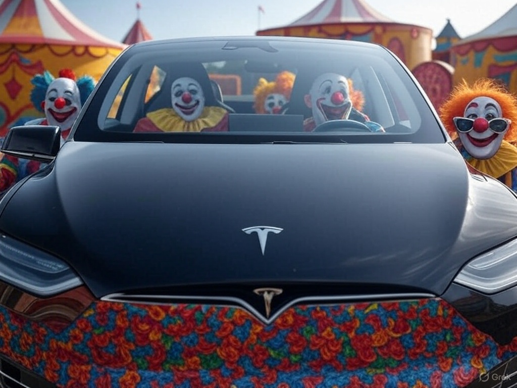 Clowns Driving A Tesla