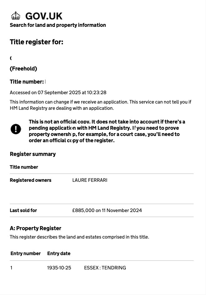 Mr Ethical - So many people have said "they could have bought the house together" - despite the fact Farage said they didn't, here are the (redacted) title deeds showing only her name.